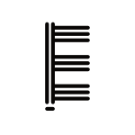 Rysunek schematyczny grzejnika Elit w ujęciu z przodu. Asymetryczny układ.