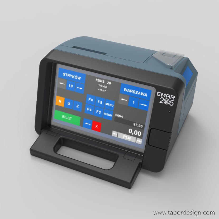 Urządzenie do sprzedaży biletów. Przeznaczone do użytku w autobusach. Bileterka. Ekran dotykowy.