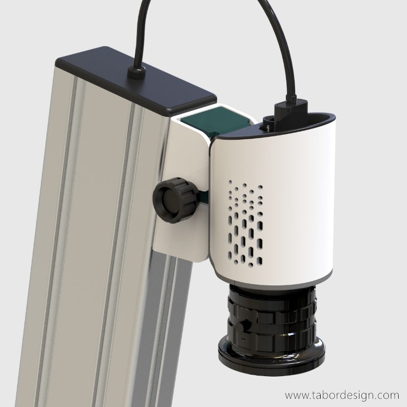 Głowica statywu do prezentacji kamery kontroli wizualnej układów elektronicznych. Fragment urządzenia.