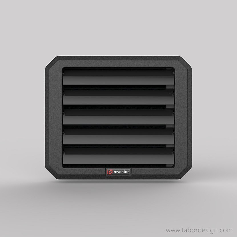 Ściana czołowa nagrzewnicy wodnej. Na planie prostokąta. Narożniki ścięte. Kierownice powietrza uchylone.