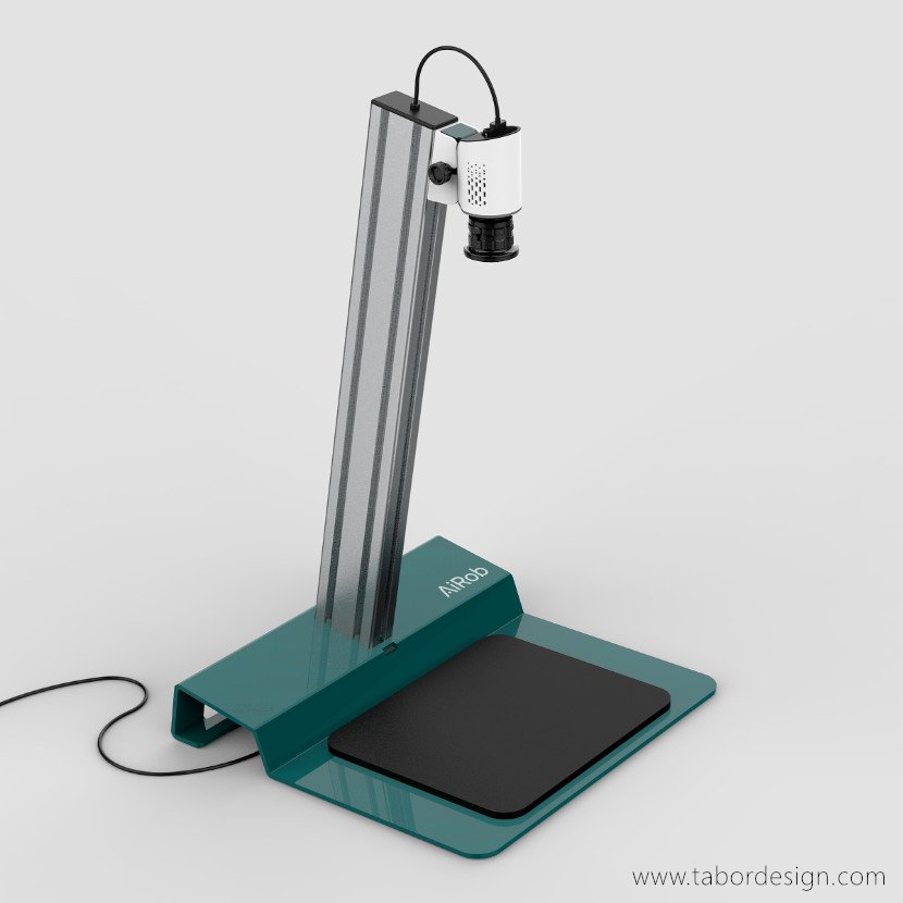 Statyw do prezentacji kamery kontroli wizualnej układów elektronicznych. Widok ogólny urządzenia. Zamontowana kamera.